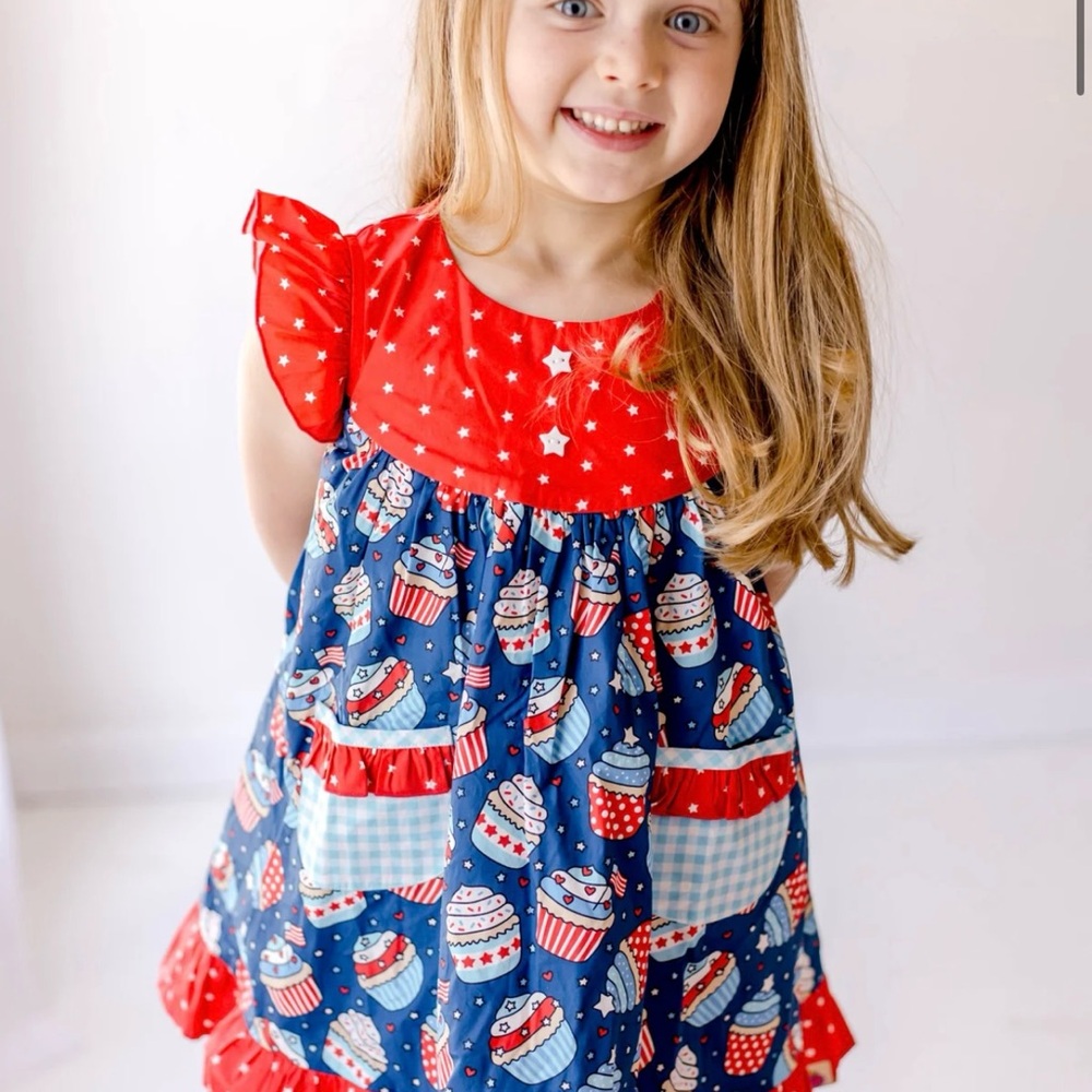 Cheeky Plum Patriotic Dress Size 7 Cupcake Red White Blue